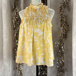 Nine West Yellow Floral Ruffle Blouse | Medium | Cottagecore Boho Chic
