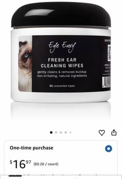 Eye Envy Fresh Ear Cleaning Wipes for Cats. Made in The USA from Natural Ingredients. Unscented. Safe and Non-Irritating. Removes Dirt, Debris, and Wa