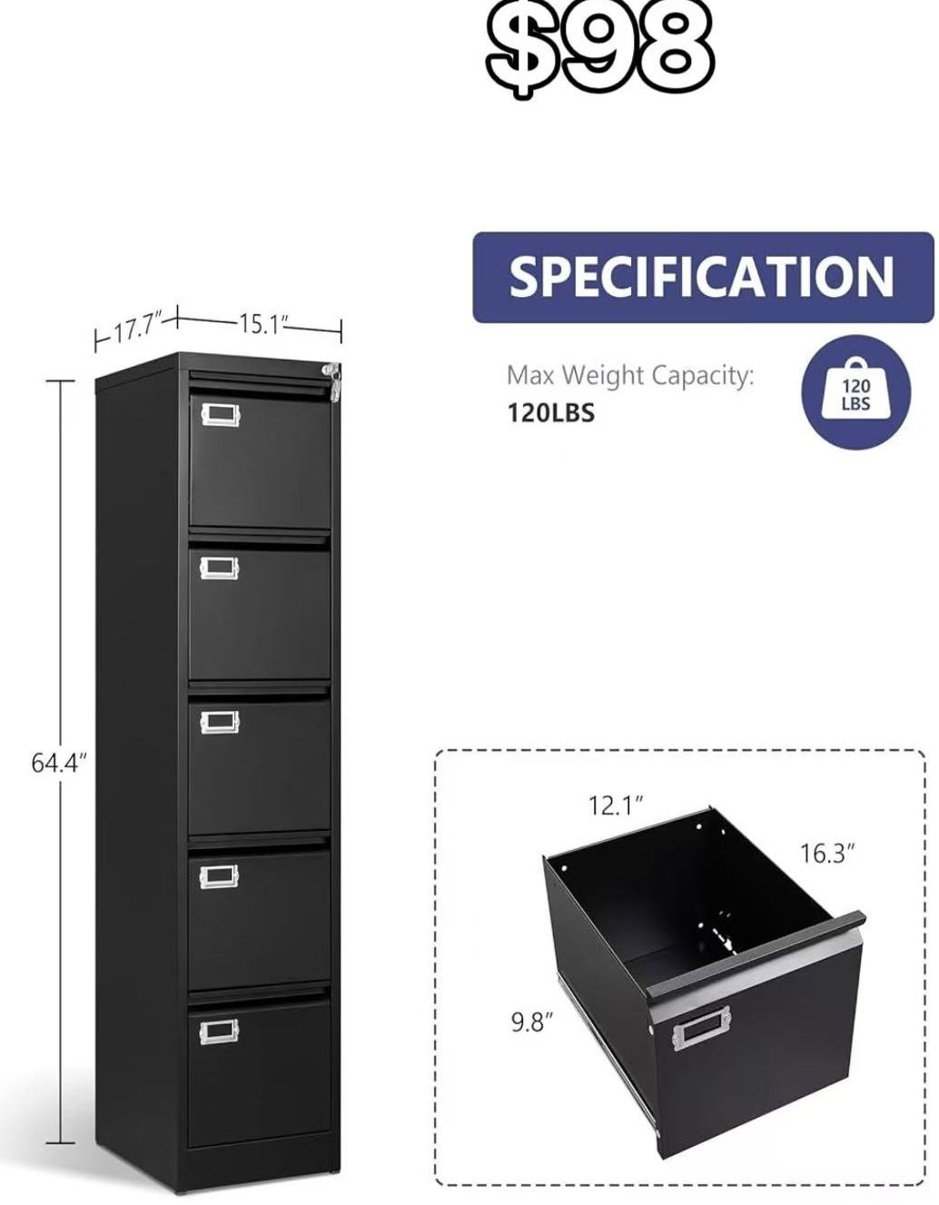 ✌️ 5 Drawer File Cabinet with Lock, Metal Filing Cabinets, 5-Vertical Filing Cabinet,Steel Lockable Storage Cabinets for Home Office to Organization