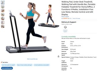 Under-Desk Walking Pad Treadmill With Handle Bar