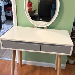 Mid-Century Lighted Vanity with Stool