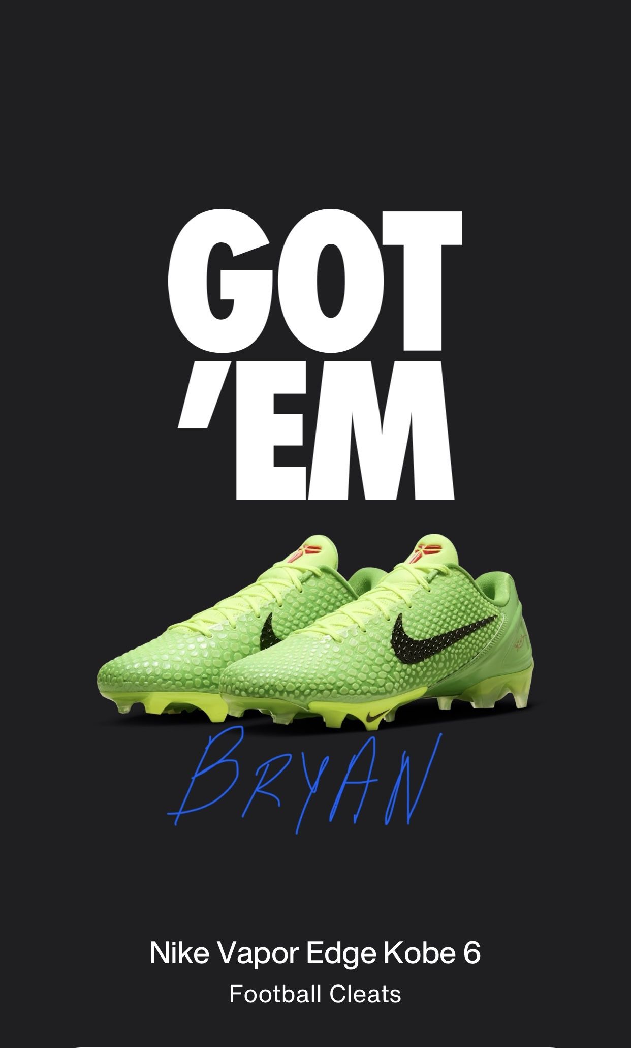 Kobe Grinch Football Cleats Size 10