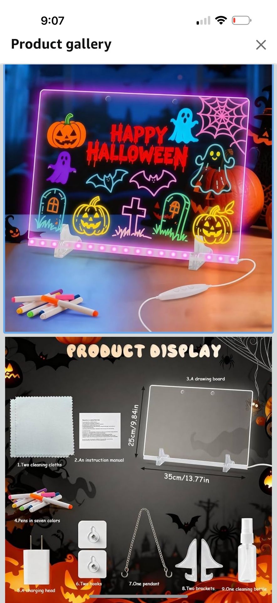 LED Note Board with Colors, Include Adapter, Hanging Chain, Led Drawing Board for Kids with Stand, 7 Markers, Spray Bottle, 13.7"X10" 4 Modes new in b