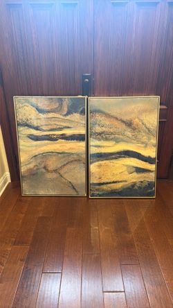 set of framed abstract canvas art prints ready to hang
