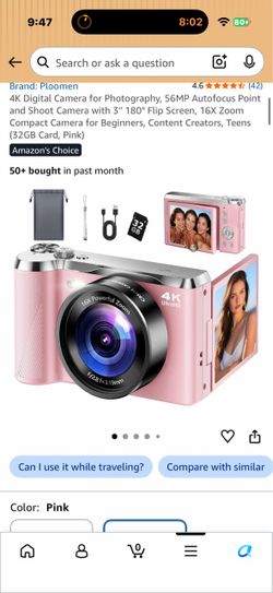 Ploomen 4K Digital Camera 56MP Pink