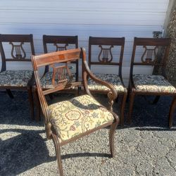 Vintage Duncan Phyfe–Style Harp Back Dining Chairs — Set of 5