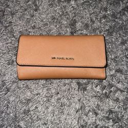 Michael Kors Jet Set Saffiano Tan Brown Leather Wallet Large Trifold