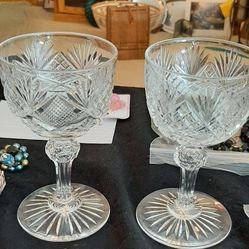 2 ABP Brilliant Cut Crystal Stemmed Wine Glasses 