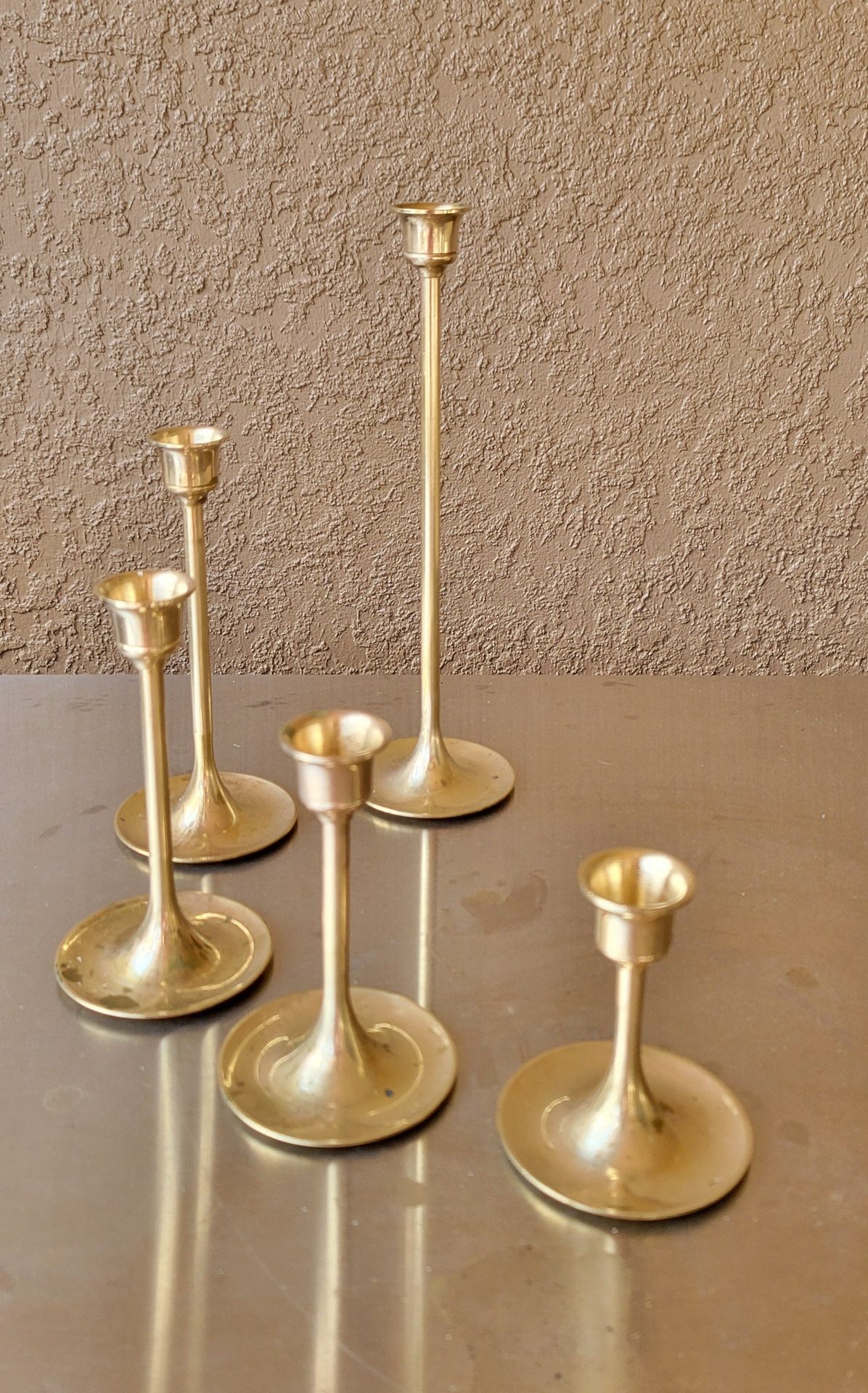 5 Vtg Brass Graduating Candle Holders