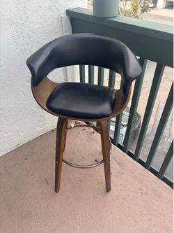 Modern Swivel Walnut & Black Bar Stool
