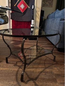Traditional Oval Glass Coffee Table - Two-Tier Iron Frame