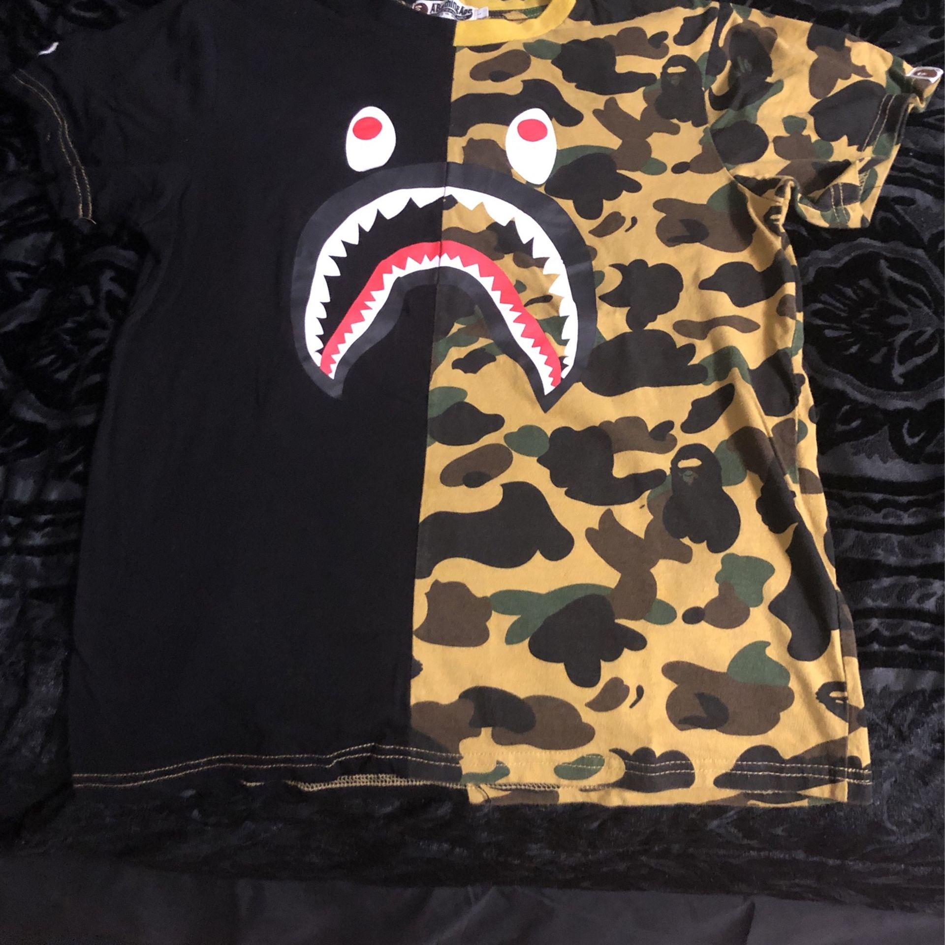 Half black half store camo bape shirt