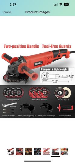 Shall Angle Grinder Tool 7.5Amp 4-1/2 inch, 6-Variable-Speed Grinders Power Tools, Electric Metal Grinder 12000 RPM w/ 2 Safety Guards, Cutting