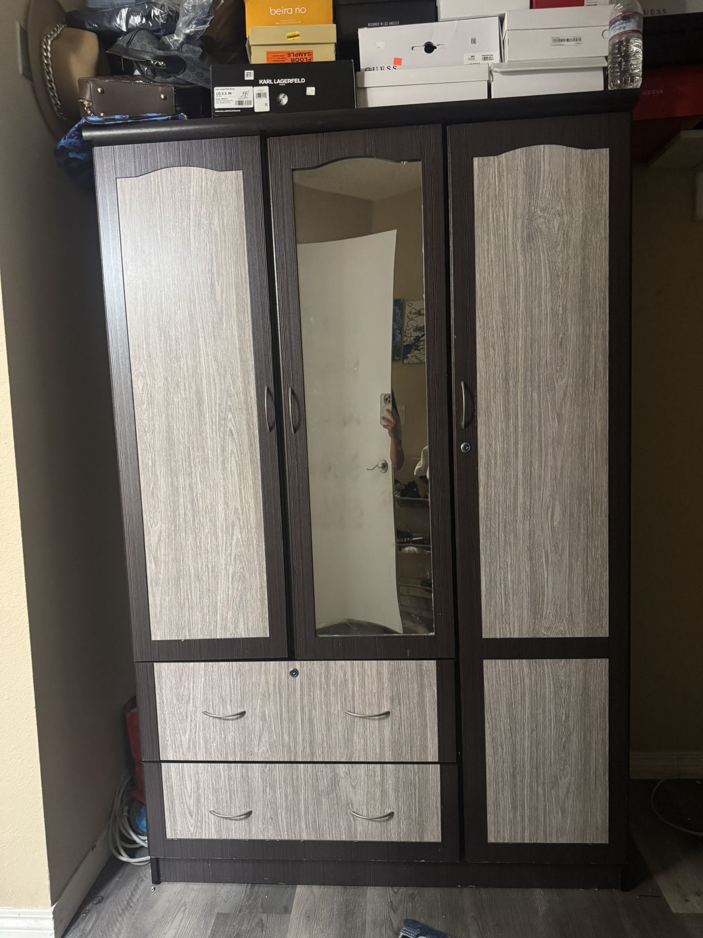 Grey Black Brown Wardrobe Closet Mirror Wood