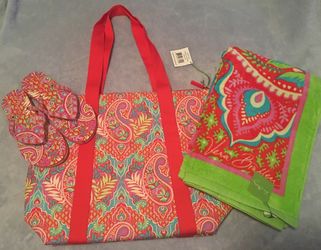 Vera Beach Towel Flip Flops & Cooler NWT