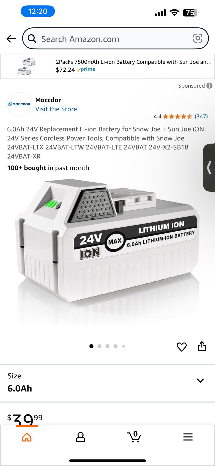 6.0Ah 24V Replacement Li-ion Battery for Snow Joe + Sun Joe iON+ 24V Series Cordless Power Tools, Compatible with Snow Joe 24VBAT-LTX 24VBAT-LTW 24VBA