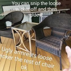 Can Deliver Can Deliver Vintage Wicker Patio Set 3-Piece Outdoor Furniture Chairs Glass Table for Porch backyard