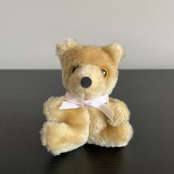 Doll Teddy Bear Stuffed Animal Accessory Pink Ribbon Bow Vintage 3.5 Inch