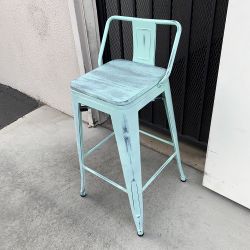 New in Box $20 (Light Blue) Metal Wooden Bar Stools w/ Backrest  26” Seat Height for Kitchen Counter Top Barstool 