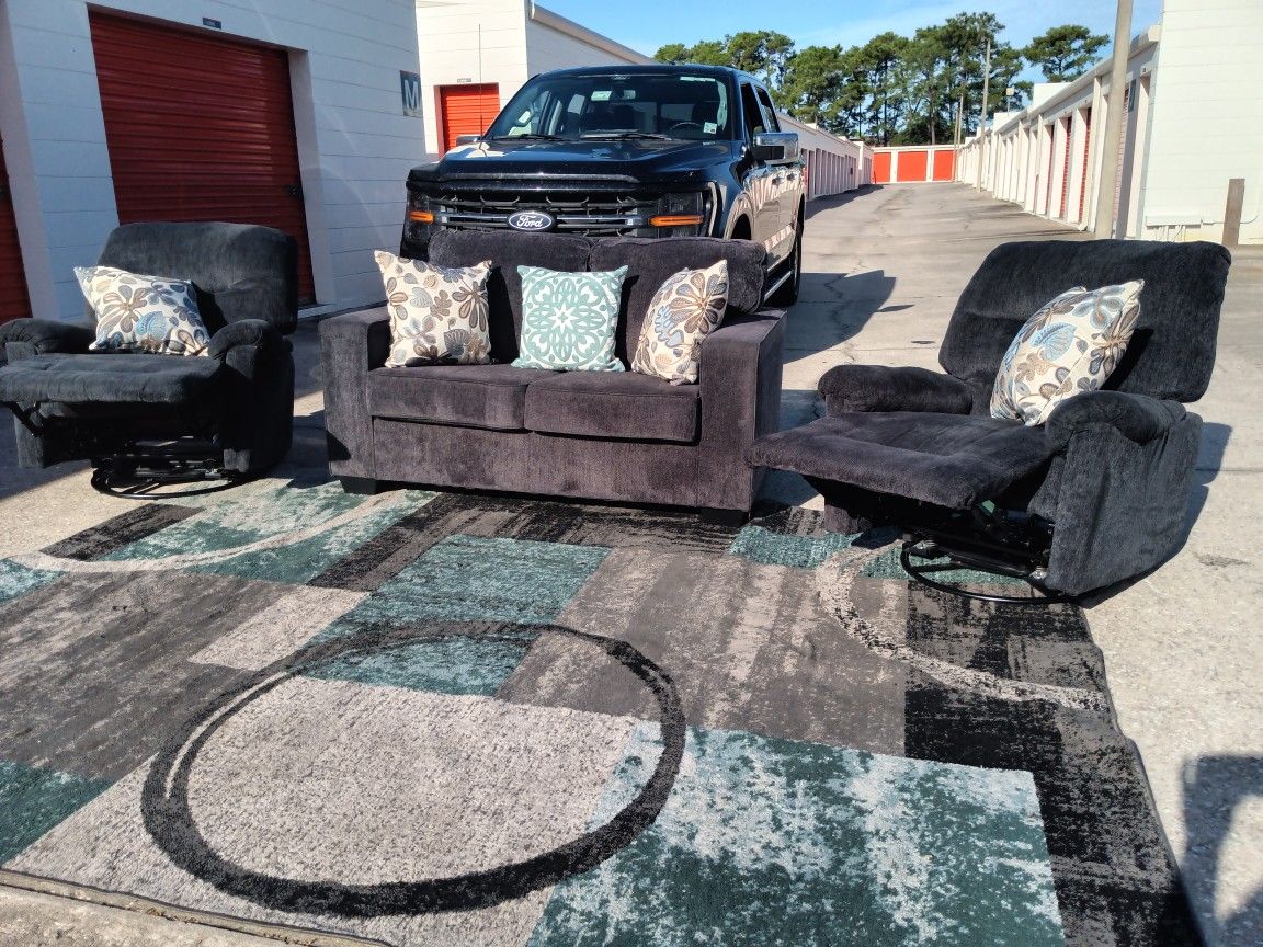 Gray Couch and Recliner Set 