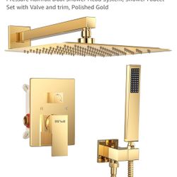 10 Inches Rain Shower System Polished Gold 
