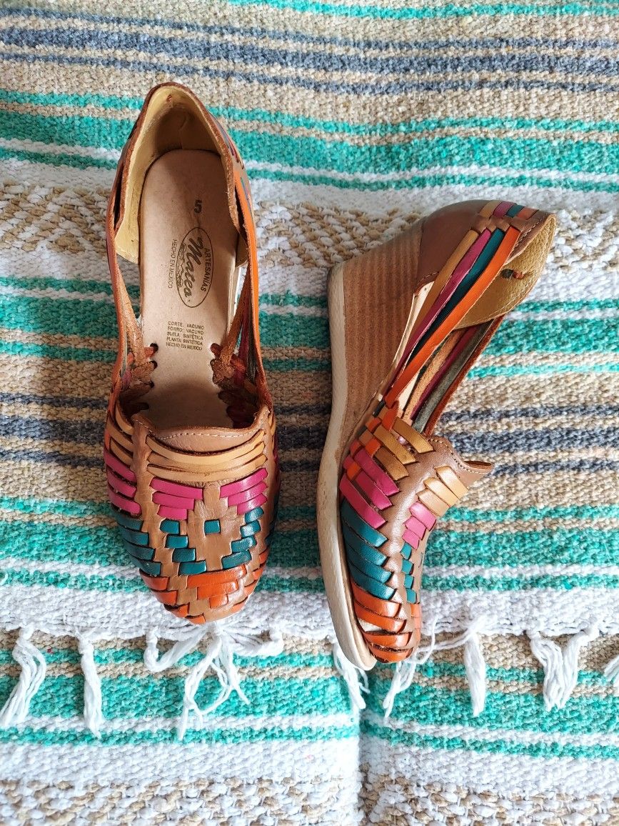 Multi Color Huaraches Wedge Sandals