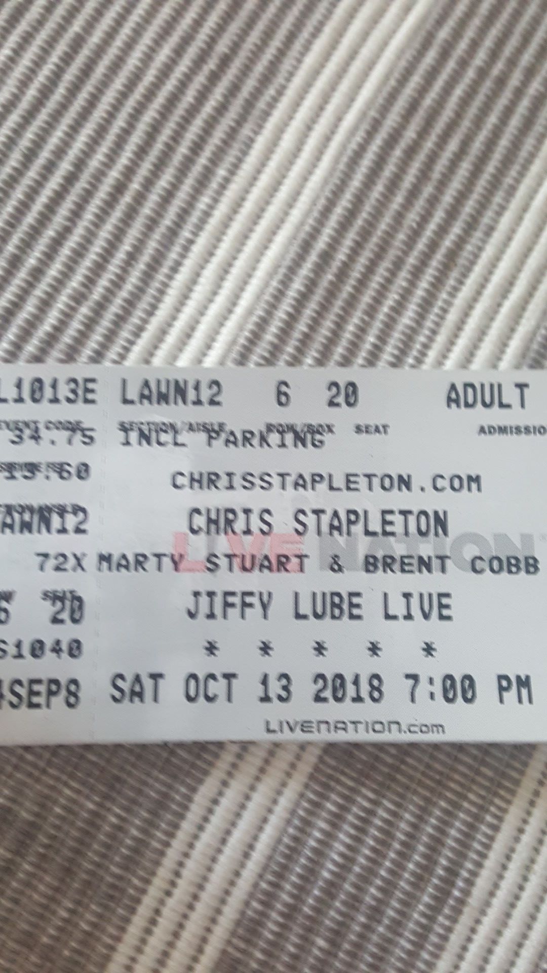 2 Chris Stapleton concert tickets jiffy lube VA