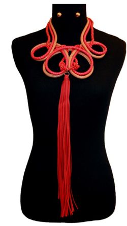 Red leather and suede necklace and earring set! A true statement piece!