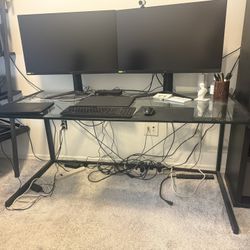 Dania furniture rod iron glass top desk 