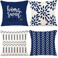  New Pillow Covers 18x18 Set of 4, Modern Sofa Throw Pillow Cover, Decorative Outdoor Linen Fabric Pillow Case