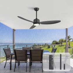 52" Waterproof Ceiling Fans with Lights, Outdoor/Indoor Ceiling Fan with Remote,3CCT &2 Downrods, 3 ABS Blades Modern Ceiling Fan with Light, Noiseles