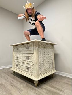 High-quality solid and sturdy. Coastal distressed woven dresser or console. High-quality solid and sturdy. CAN DELIVER!!