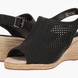 Women's 9-1/2m easy street super flex wedge sandals, black, NEW