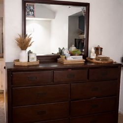 Dark Wood Dresser With Mirror 
