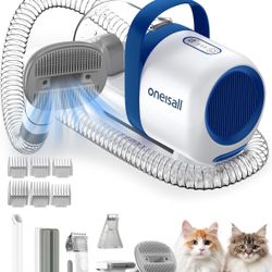 oneisall Cat Hair Vacuum, Low-Noise Pet Vacuum Grooming Kit with Brush & Clippers for Hair Shedding Trimming Grooming, 6 in 1 Cat Vacuum Groomer for P