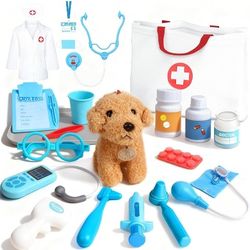 Doctor Kit for Toddlers 3-5 - Doctor Toys for 3 4 Year Old Boys Girls, Pretend Play Medical Kit with Dog, Carrying Bag, Dress Up Costume, Stethoscope,