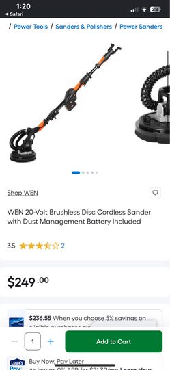 WEN 20-Volt Brushless Disc Cordless Sander