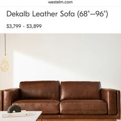 West Elm Dekalb Leather Sofa 96"