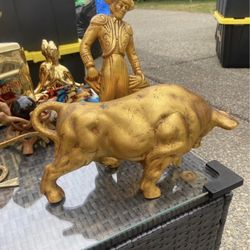 Vintage 1960's Gold Leaf Matador Bullfighter & Bull Figures