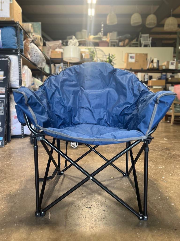 MF Studio Oversized Padded Moon Chair Camping Folding Saucer Chairs with Cup Holder and Carry Bag, Supports up to 400lbs, Dark Blue