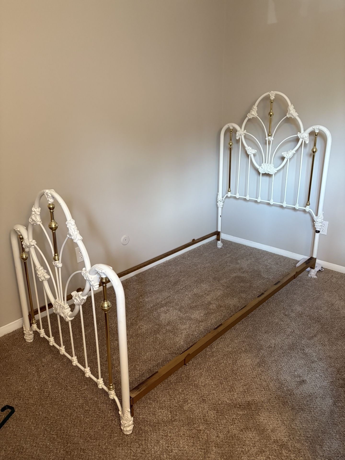 Twin Bed Frame Enameled Iron & Brass