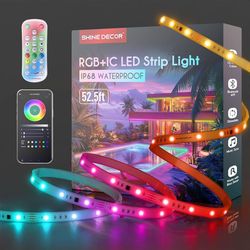 Shine Decor IP68 LED Strip Light 52.5 FT, DC 24V RGB+IC LED Strip Lights, Outdoor Rope Lights with Remote APP Control Music Sync, Color Chasing LED Li