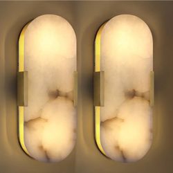 Sky designer 2 Pack 2 Light Oval Natural 15 Inch Spanish Marble Wall Sconces