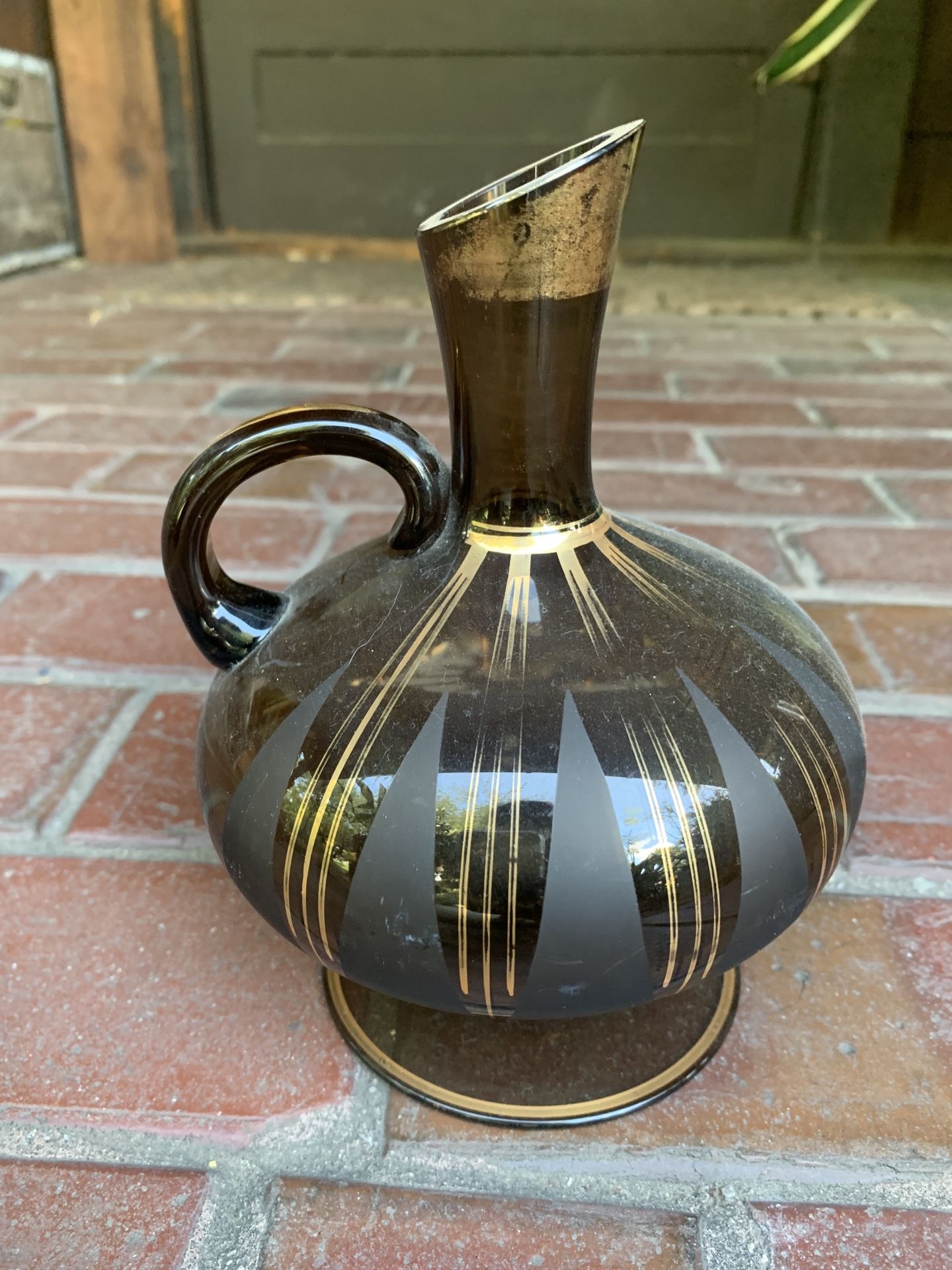 Mid Century Modern Glass Decanter W Hand Painted Designs