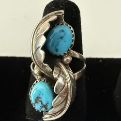 Vintage Navajo Sterling Silver Turquoise Native American Ring - Hallmark TS
