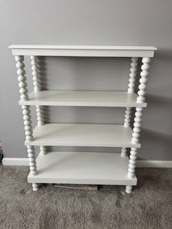 White 4-Tier Spindle Shelf / Bookcase – Cottage Coastal Style