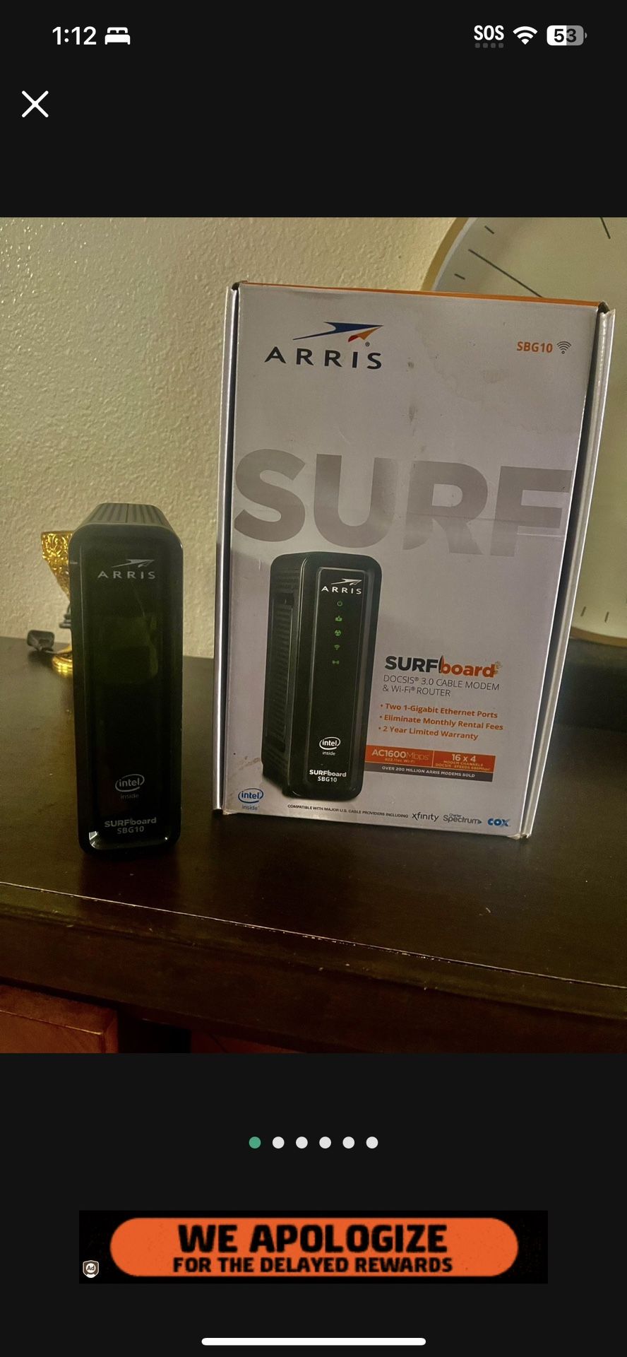 ARRIS Surfboard 16x4 Cable Modem / AC1600 Dual-Band Wifi Router. Approved for Xfinity Comcast, Cox, Charter and Most Other Cable Internet Providers, W