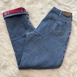 Vintage Lands End Square Rigger Flannel Lined Straight Leg Blue Jeans Mens 34x34