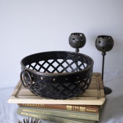 Antique Vintage Woven Cast Iron Basket