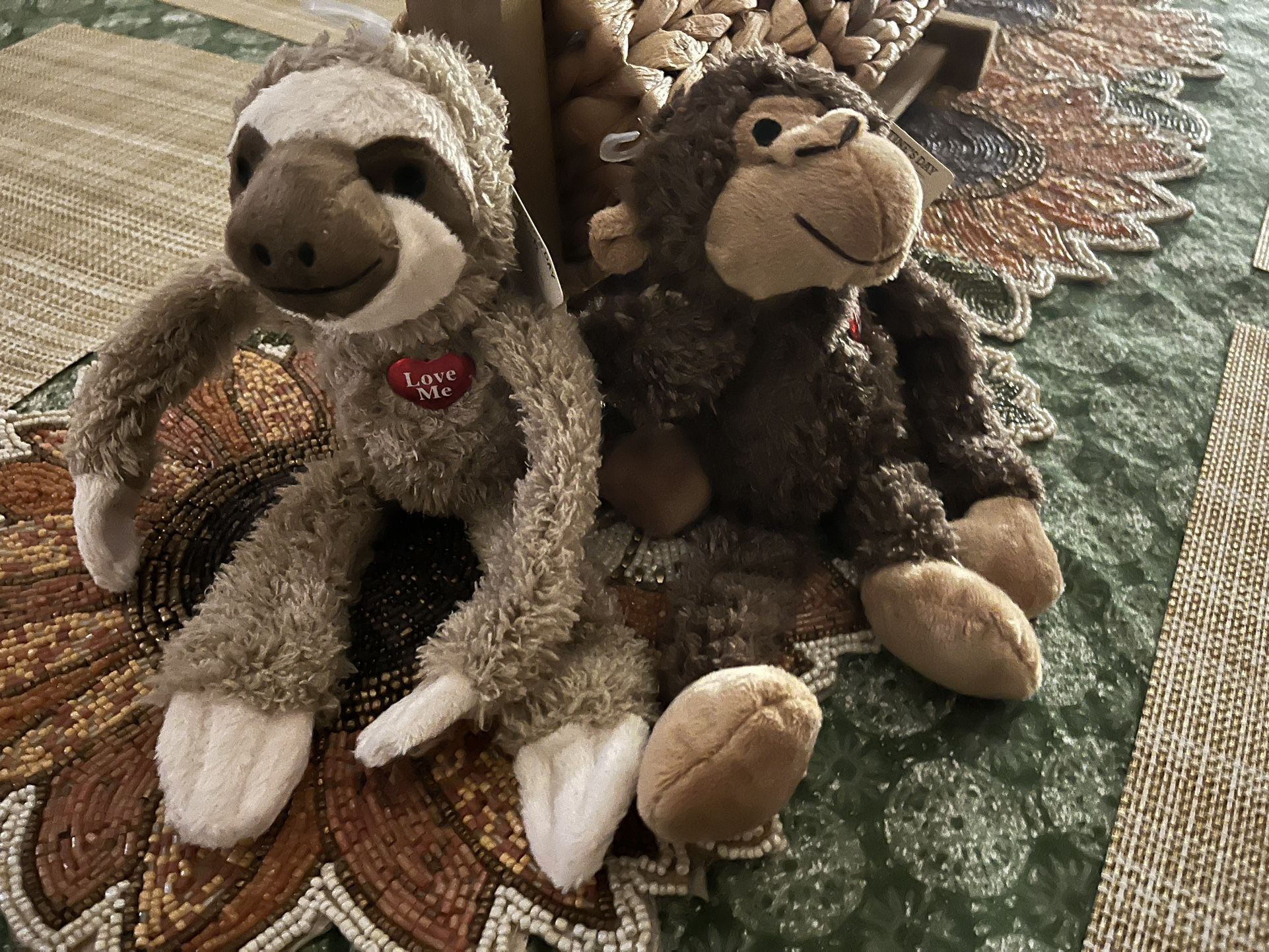 Stuffed Monkey & Sloth Valentine Huggers 